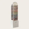 nail display stand (19) White Curved Top LED Nail Polish Display Tower With Storage Cabinet | Freestanding Rack For Modern Luxury Nail Salons