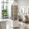 nail display stand (2) White Curved Top LED Nail Polish Display Tower With Storage Cabinet | Freestanding Rack For Modern Luxury Nail Salons