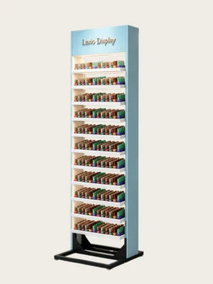 Narrow Vertical Freestanding LED Nail Polish Display Tower | Single-Sided Slim Gel Color Rack For Small Nail Studios