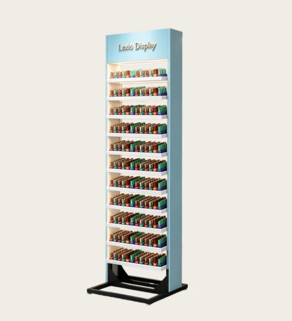 nail display stand (28) Narrow Vertical Freestanding LED Nail Polish Display Tower | Single-Sided Slim Gel Color Rack For Small Nail Studios