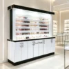 Black & White Luxury LED Display Wall Cabinet With Locked Storage Cabinets | Freestanding Nail Polish & Perfume Retail Showcase Unit
