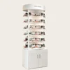Round Rotatable Corner Nail Polish Display Cabinet With LED Top & Base Storage | 360° Curved White Nail Color Rack For Premium Nail Salons USA & Australia