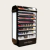 nail display stand (32) Curved Black Multi-Tier Cosmetic Display Cabinet With Full LED Ambient Lighting | Freestanding Retail Rack for Nail Polish, Perfume & Skincare Merchandising