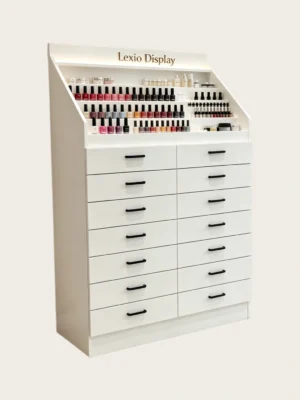 Slant Front LED Nail Polish Storage Cabinet With Drawers | 2 Styles Multi-Drawer Gel Color Display Armoire For Luxury Nail Salon