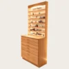 nail display stand (35) Natural Wood Nail Polish Display Cabinet With LED Lighting & Multi Drawer Storage | Vertical Wall Gel Color Showcase Chest For Cozy Modern Nail Studios