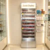 Stainless Steel Tall Freestanding Nail Polish Display Tower With LED Top Lightbox & Lockable Base Cabinet | Commercial Retail Vertical Cosmetic Showcase Rack