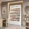 Slanted LED Nail Polish Display Rack With 6 Storage Drawers | Freestanding White Gel Color Wall Cabinet For Modern Manicure Salon