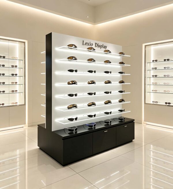 optical cabinets (14) Custom Black & White LED Lighted Freestanding Sunglasses Display Stand For Optical Shop