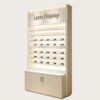 Cream Freestanding LED Sunglasses Display Cabinet | Vertical Single Unit Eyewear Wall Showcase With 3D Brand Logo & Bottom Lockable Storage Cabinet For Small Optical Shops