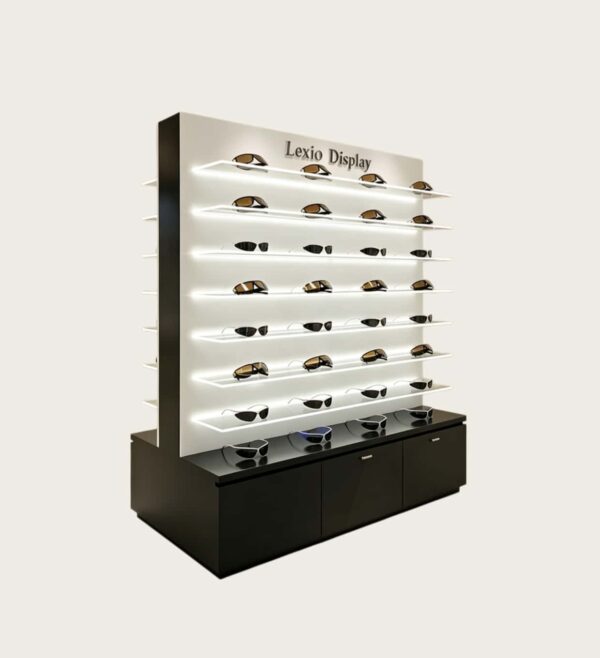 optical cabinets (28) Custom Black & White LED Lighted Freestanding Sunglasses Display Stand For Optical Shop
