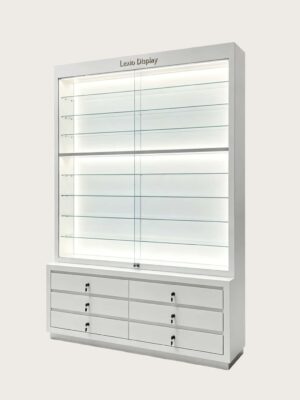 optical cabinets (35) Custom White LED Glass Eyewear Display Cabinet | Freestanding Optical Showcase With 6 Storage