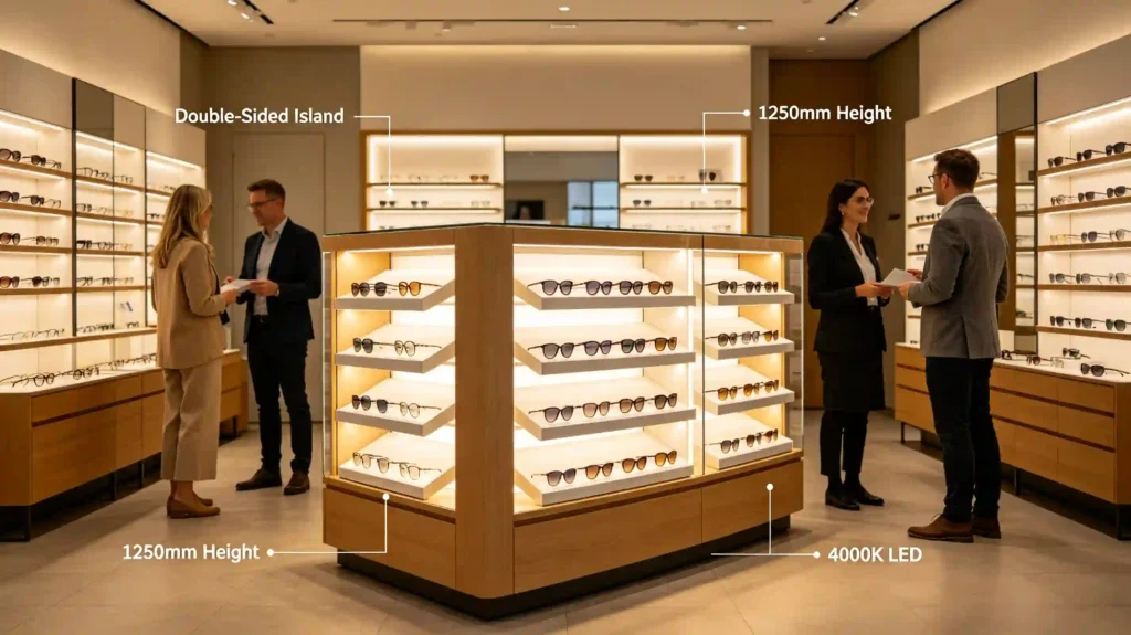 optical store double island display