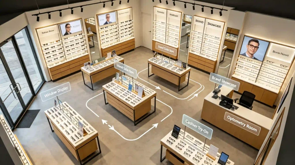 optical store furniture layout
