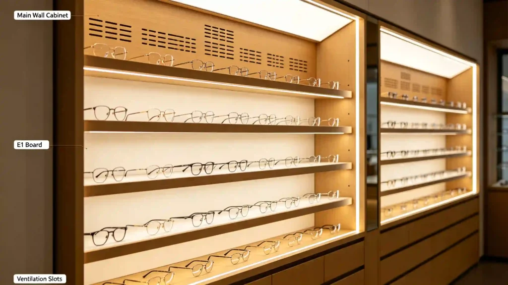 optical store wall cabinet