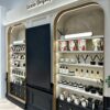 Custom Black White Two-Tone Arched Display Wall Cabinet | Vintage Fragrance Body Care Showcase