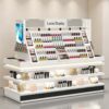 Custom White Cosmetic Gondola Display Table | Open Makeup Retail Showcase For Beauty Store
