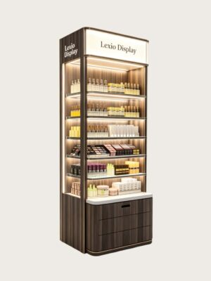 perfume display cabinet (14) Wholesale Dark Wood Freestanding Skincare Perfume Display Tower | Showcase For Cosmetic Shop