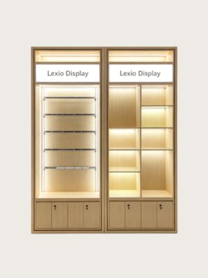 Custom Light Wood Modular Perfume Display Wall Cabinet | Adjustable Shelving Unit