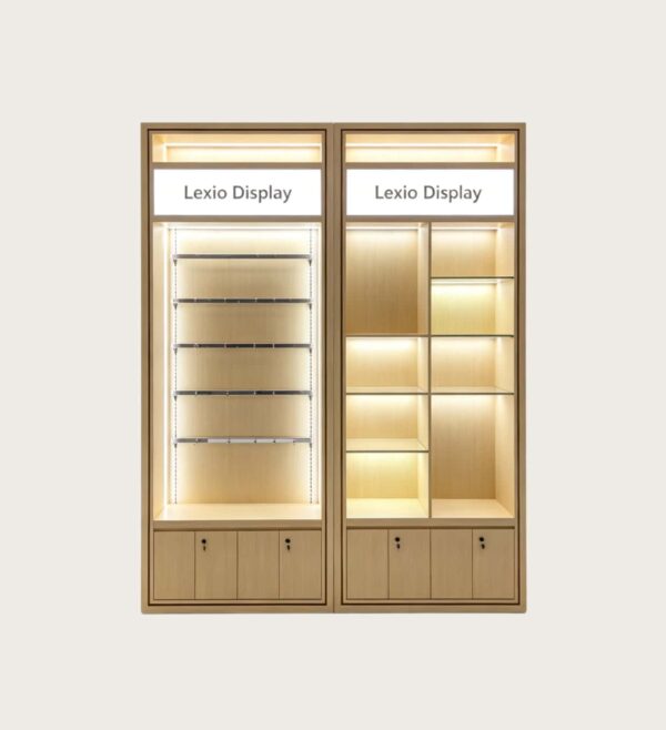 Custom Light Wood Modular Perfume Display Wall Cabinet | Adjustable Shelving Unit