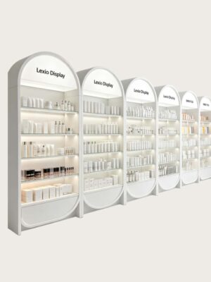 Wholesale Arched White Modular Skincare Display Wall Cabinet | Beauty Shelving Unit