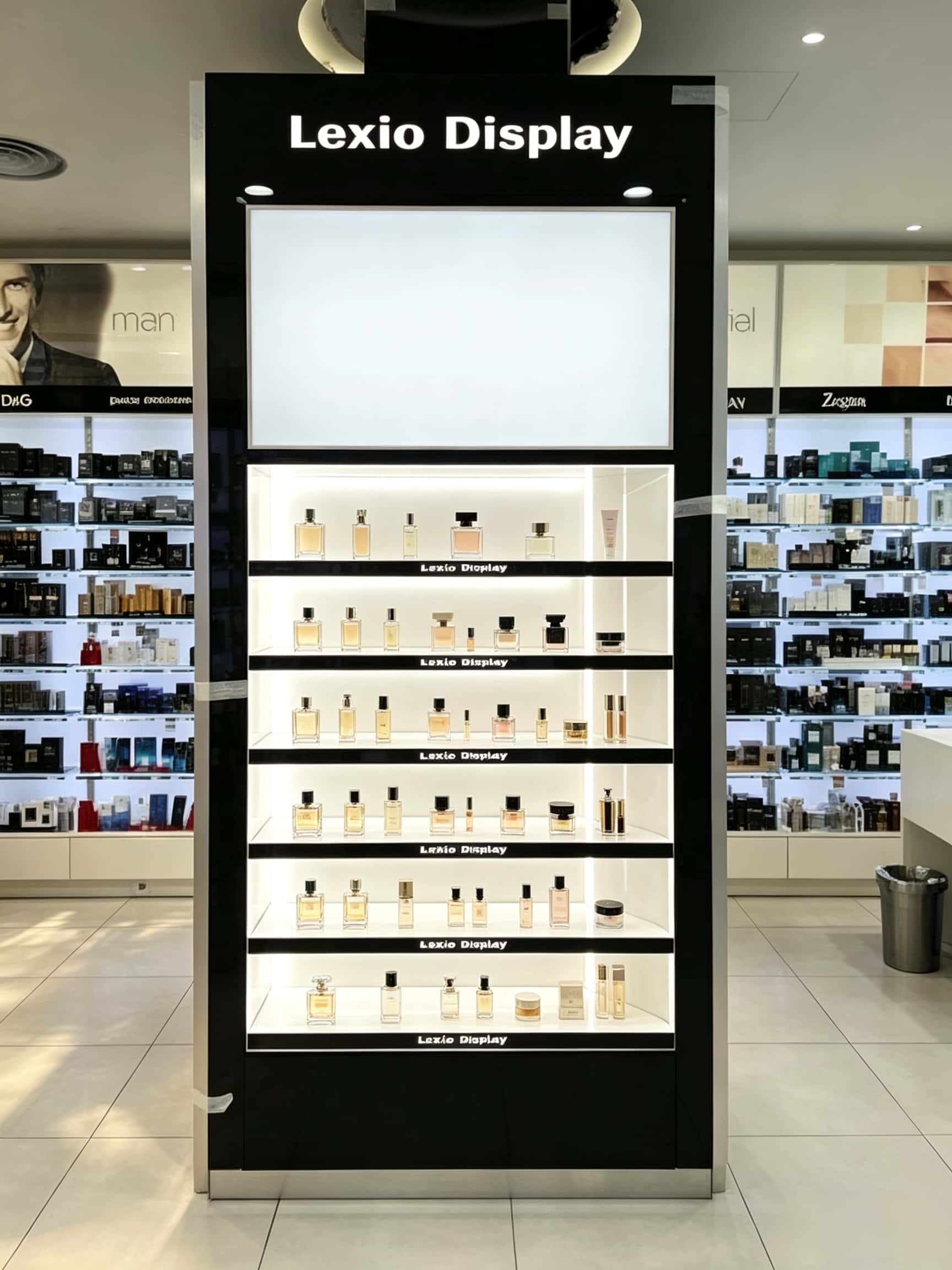 Wholesale Black Perfume Display Wall Cabinet | Open Fragrance Showcase With LED Shelves For Cosmetic Shop