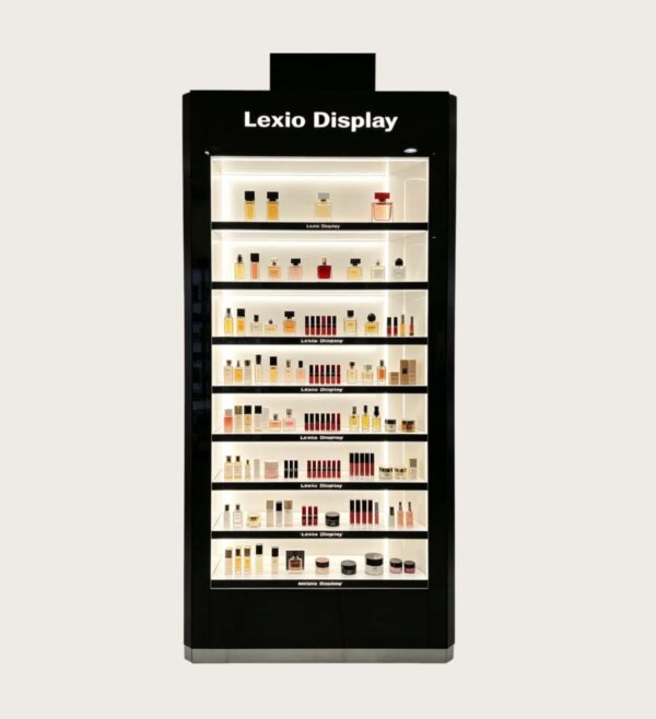 Wholesale Black Perfume Display Cabinet | Freestanding Fragrance Shop Showcase With Full Interior