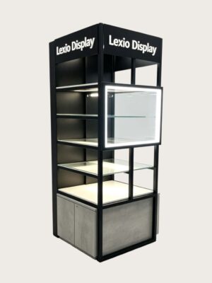 perfume display cabinet (5) Custom Metal Frame Cube Perfume Cosmetic Display Towe Open Retail Showcase