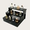 Custom Black Wood 3-Tier Step Perfume Counter Display Riser | LED Table Lighted Fragrance Showcase Stand