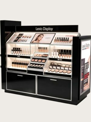 Black Makeup Display Counter | Multi-Angle Cosmetic Floor Showcase For Beauty Retail Stores