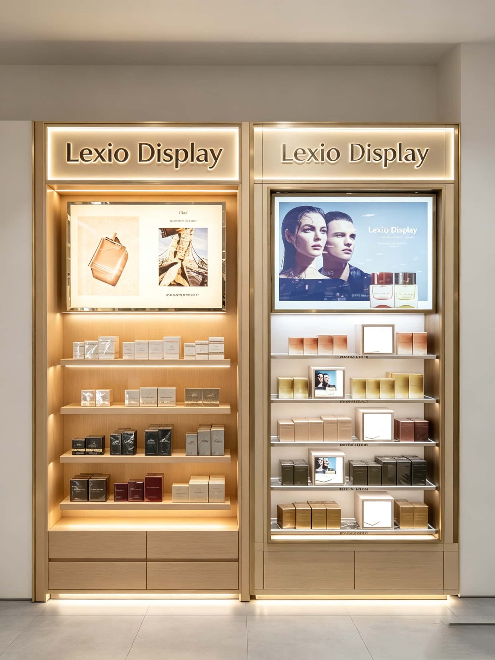 Custom Dual Perfume Display Wall Cabinet | Luxury Boutique Combined Showcase With LED