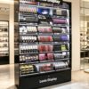 Wholesale Black Vertical Lipstick Makeup Display Cabinet | Commercial Tiered Cosmetic Wall Shelving With LED For Beauty Stores