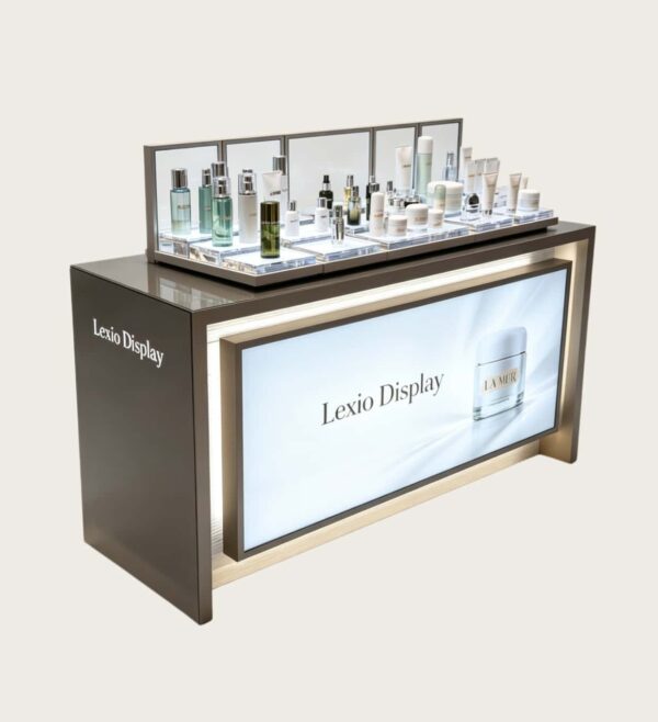 Custom Skincare Counter Display Table | Luxury Spa Facial Treatment Showcase With LED Light Box