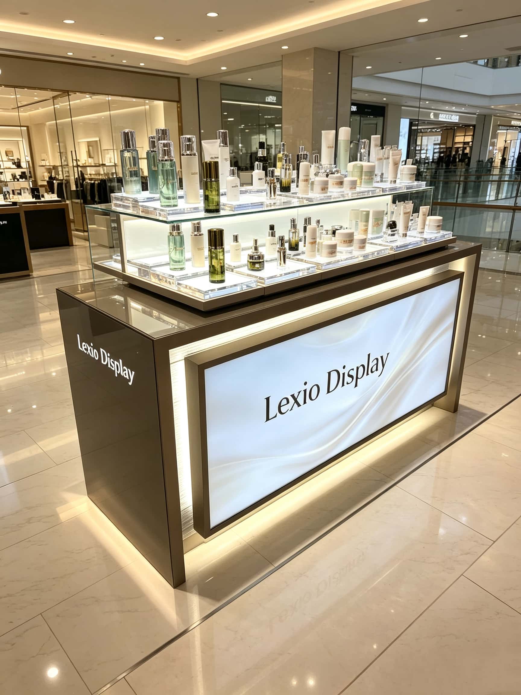 Custom Skincare Counter Display Table | Luxury Spa Facial Treatment Showcase With LED Light Box