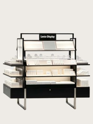 Modern Metal Frame Cosmetic Gondola Display Stand | Beauty Retail Shelving With LED For Cosmetic Store