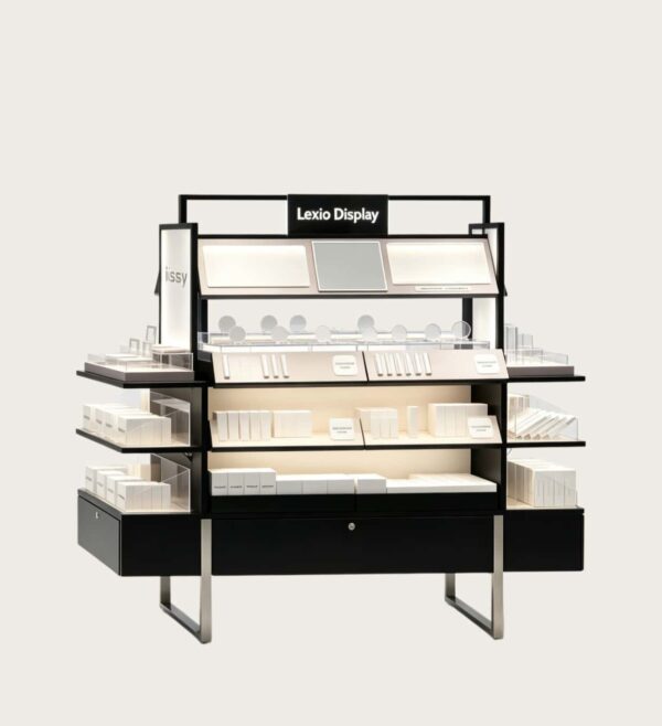Modern Metal Frame Cosmetic Gondola Display Stand | Beauty Retail Shelving With LED For Cosmetic Store