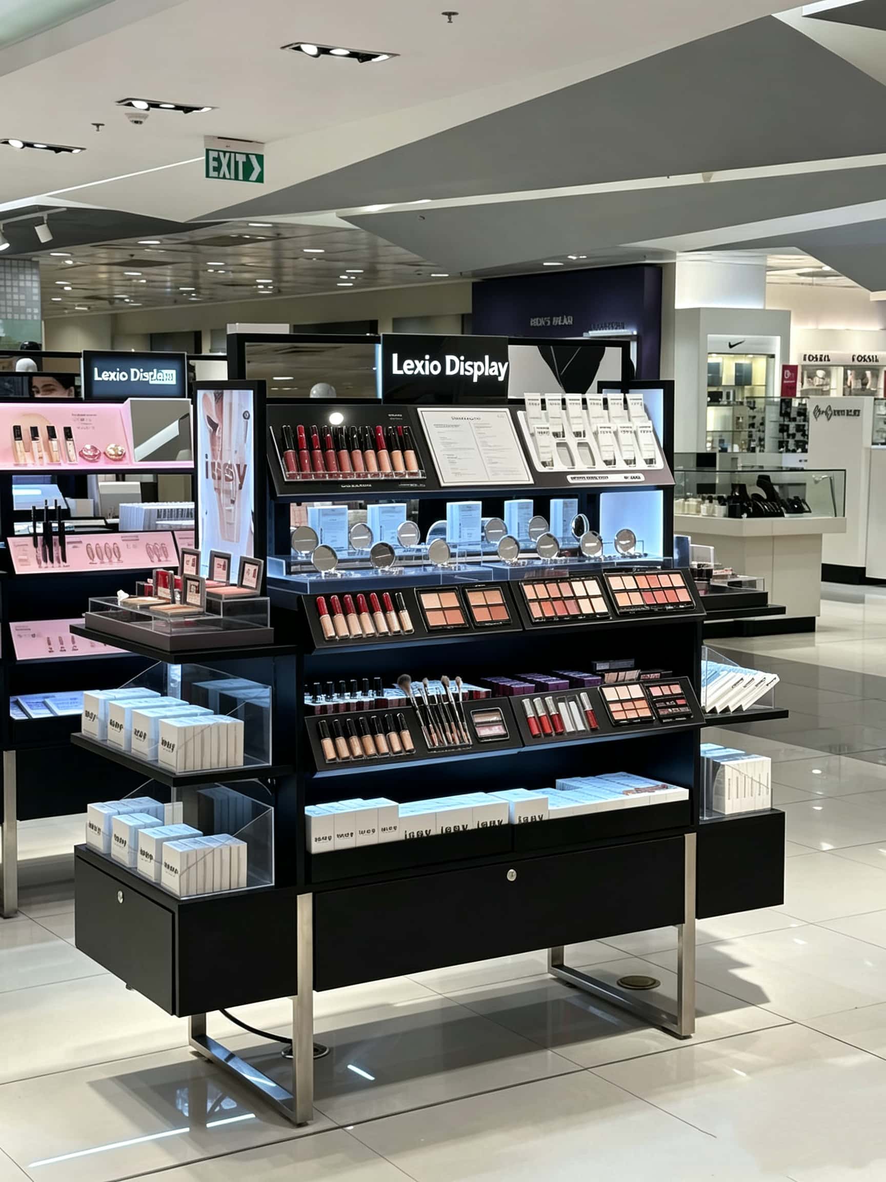 Modern Metal Frame Cosmetic Gondola Display Stand | Beauty Retail Shelving With LED For Cosmetic Store