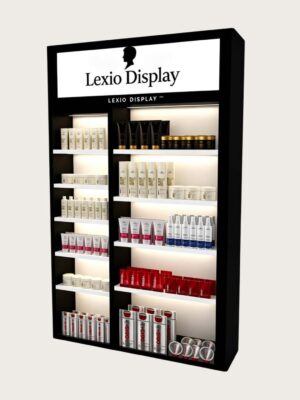 Wholesale Hair Care Black Wall Display Cabinet | Double Side Salon Hair Shelving Unit With LED For Hair Salon
