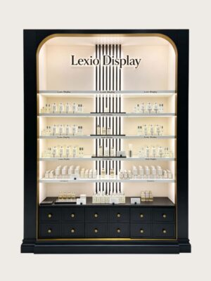 Custom Arch Wooden Perfume Display Wall Cabinet | Luxury Fragrance Shelving Unit With LED For Perfume Shop