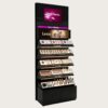perfume gondola display (11) Black Vertical Makeup Display Stand | Commercial Tiered Cosmetic Floor Showcase For Drugstore Beauty Retail