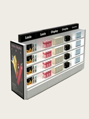 Wholesale Double Sided Cosmetic Island Display Cabinet | Modern White Open Shelving Retail Perfume Gondola With LED Light Box
