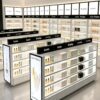 perfume gondola display (26) Wholesale Double Sided Cosmetic Island Display Cabinet | Modern White Open Shelving Retail Perfume Gondola With LED Light Box