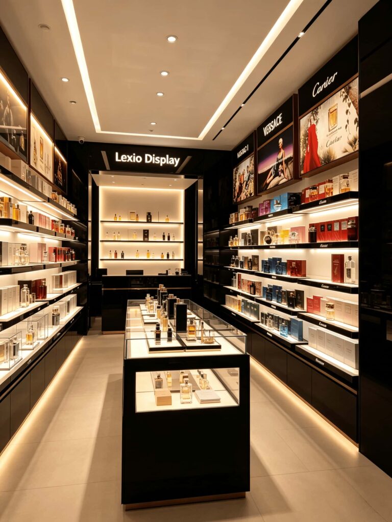 Black Display Shelves for a Luxury Perfume Shop