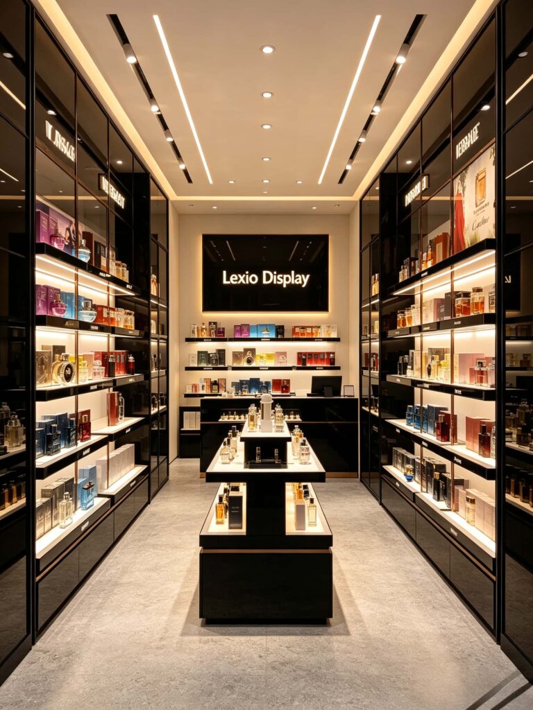 Black Display Shelves for a Luxury Perfume Shop