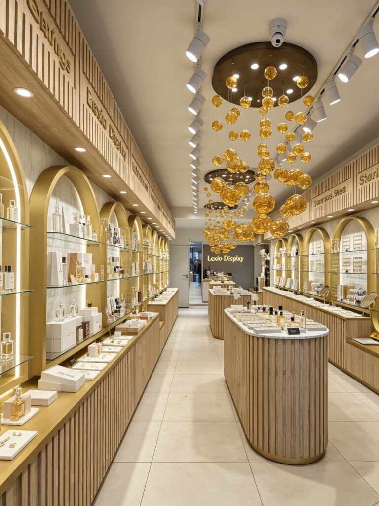 Vertical Wooden Slats for Luxury Retail Wall Surfaces in Perfume Shops