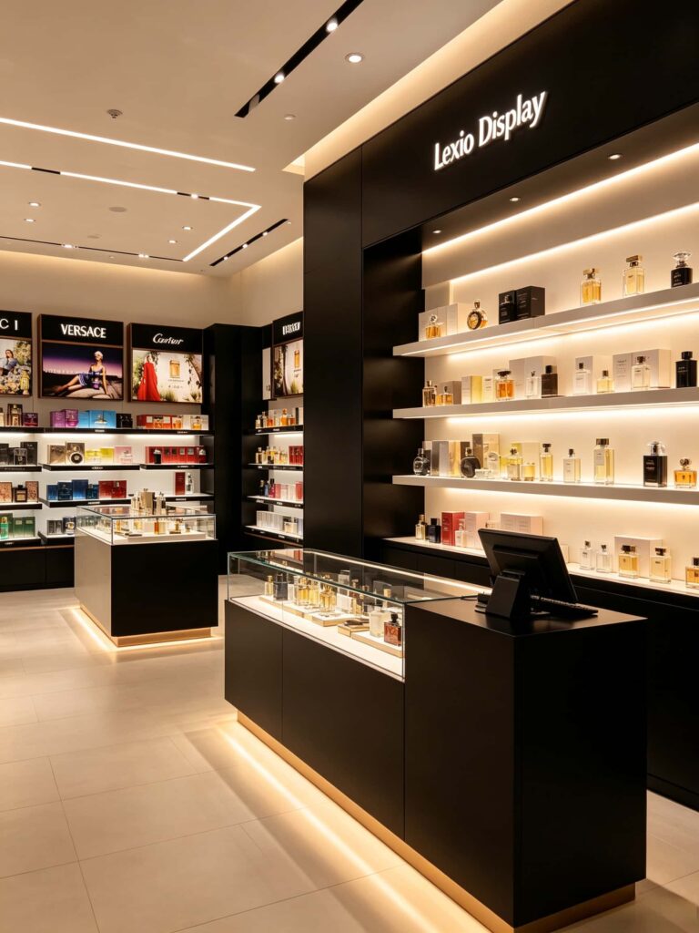 Black Display Shelves for a Luxury Perfume Shop