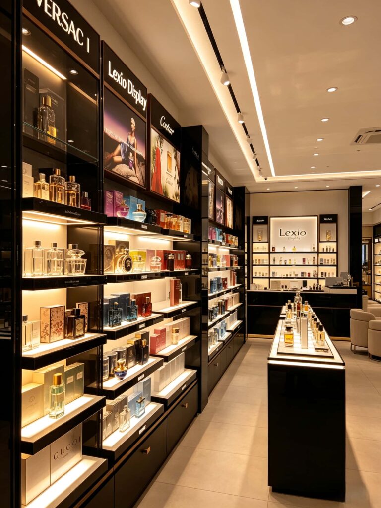 Black Display Shelves for a Luxury Perfume Shop