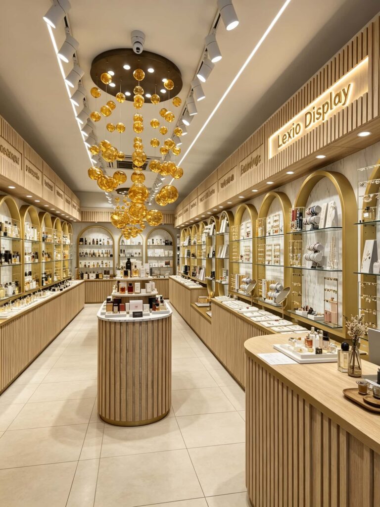 Vertical Wooden Slats for Luxury Retail Wall Surfaces in Perfume Shops
