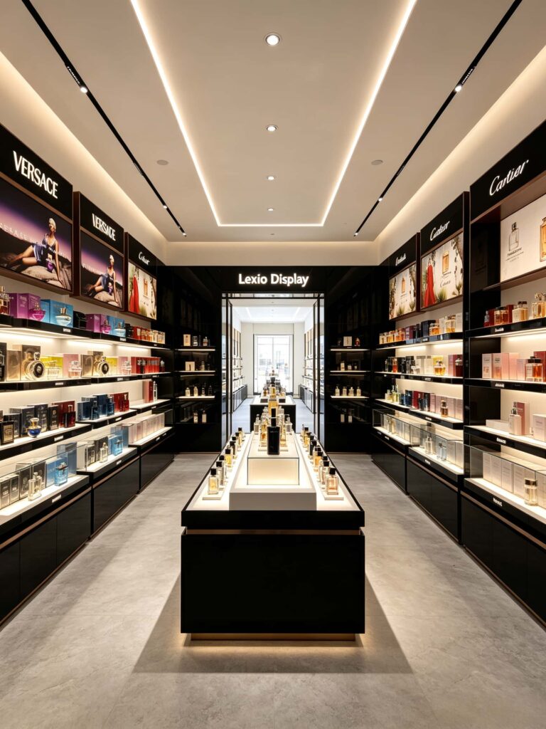 Black Display Shelves for a Luxury Perfume Shop