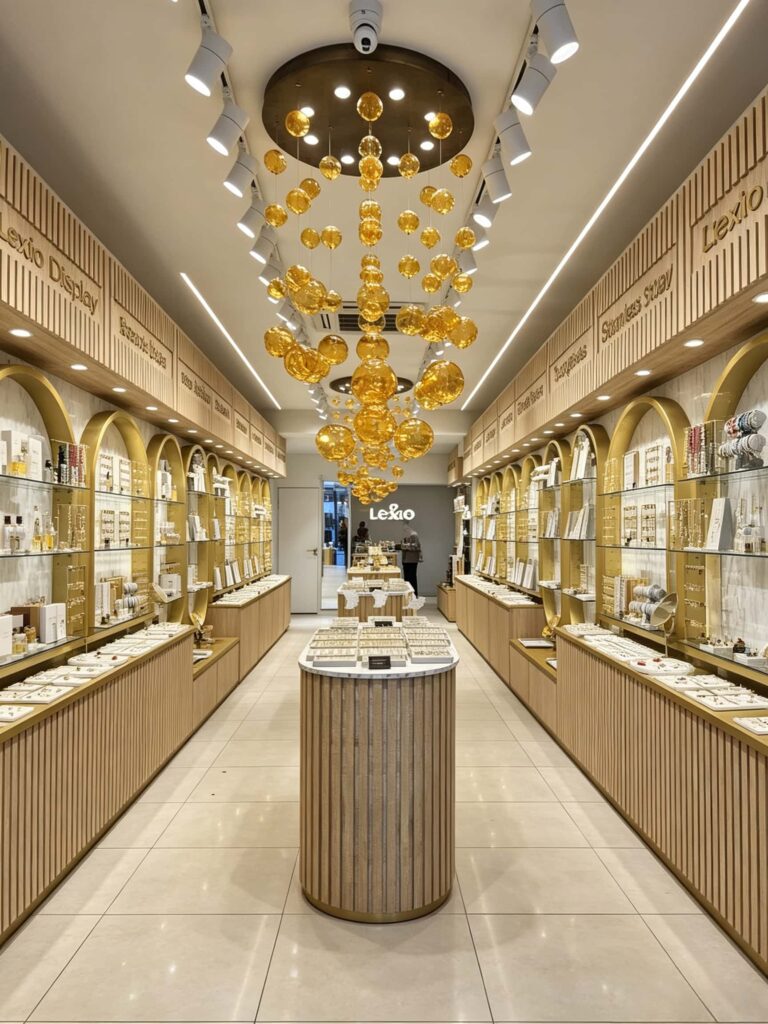 Vertical Wooden Slats for Luxury Retail Wall Surfaces in Perfume Shops
