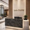 L Shaped Two-Tone Marble Reception Desk | Factory Custom Asymmetrical Front Counter For Corporate Office Lobby